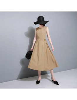 Classy khaki  cotton clothes Women sleeveless Maxi summer Dress