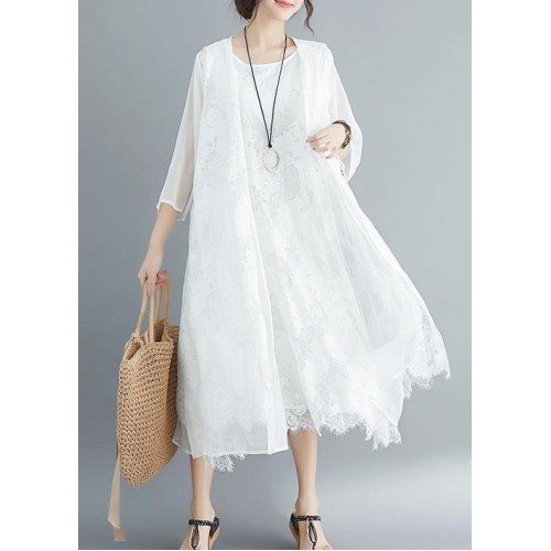 Women white lace Robes sleeveless A Line summer Dresses