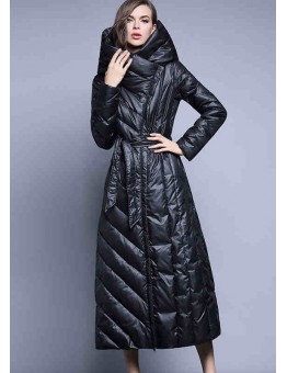 Black fashion Pockets Thick slim fit Winter lengthen Duck Down down coat