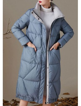 Plus Size Blue zippered Pockets Winter Duck Down Coats