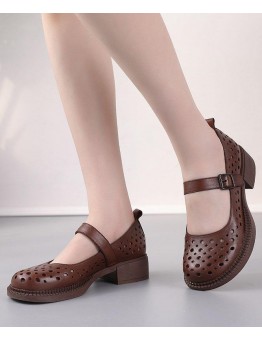 2021 Chocolate Hollow Out Flat Feet Shoes Genuine Leather